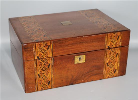 A parquetry inlaid mahogany writing box